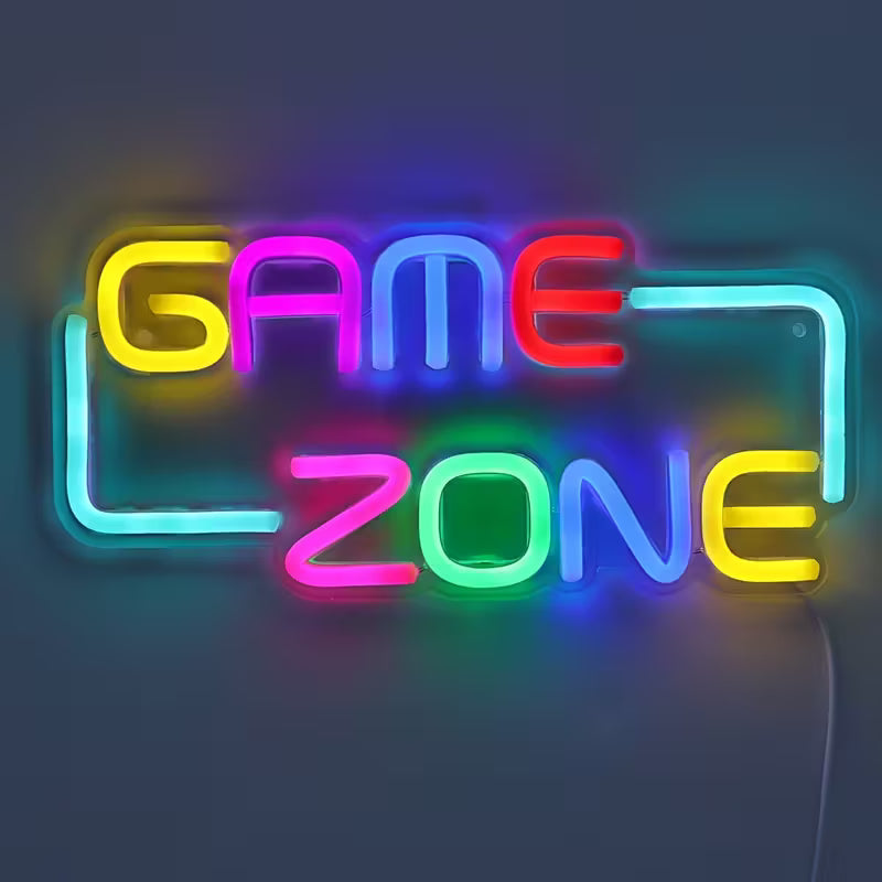 Game Zone LED Neon Sign - USB Powered, Wall Hanging, Single Color