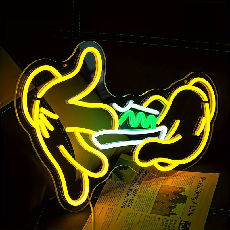 Unique Neon Glove Sign with Green Leaf Detail - USB Powered Plastic Wall Hanging Light with