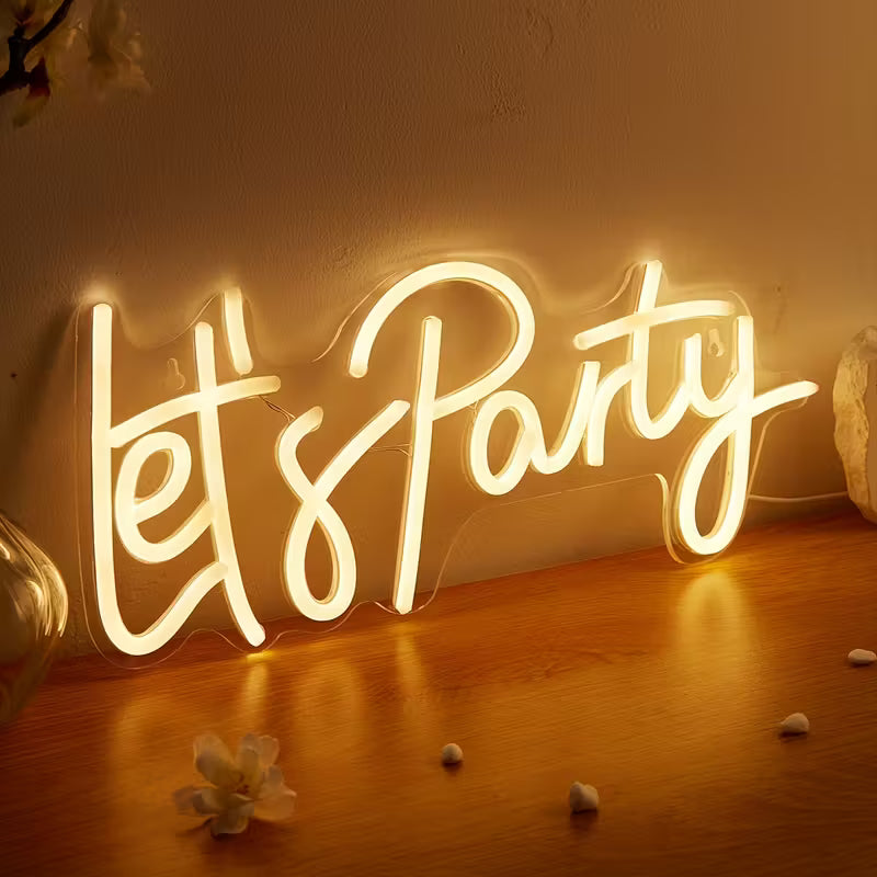 1pc LED Wall Hanging Neon Sign - Let'S Party, 5V USB Powered, Plastic Material, No Battery, Bedrooms