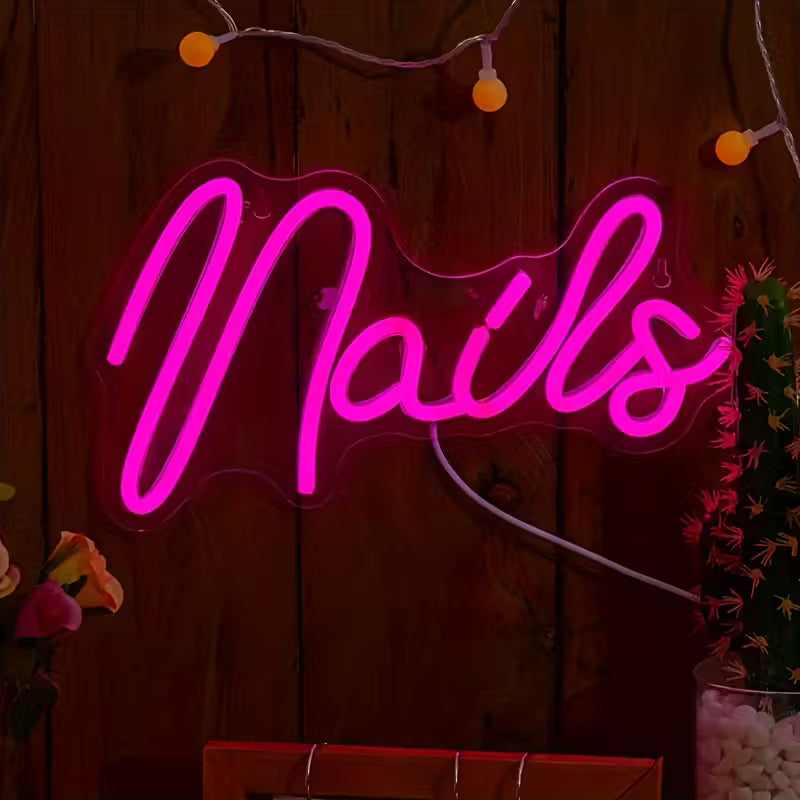1pc Nails Neon Light Sign - Neon Signs for Home, Salon, and Nails Studio with Creative Letter Design and LED Lighting