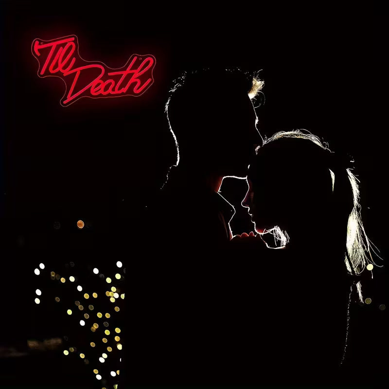 Til Death Neon Sign - USB-Powered Wall-Mounted LED Light with Red & White Text, Durable Vinyl Home Decor for Bedroom, Living Room