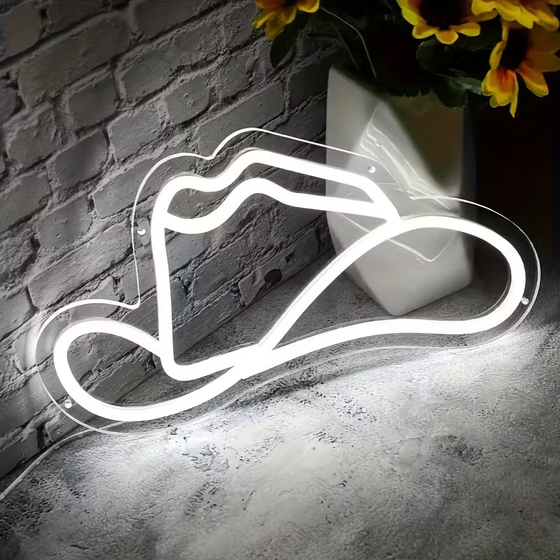 Cowboy Hat LED Neon Light, Pink, USB Powered, Push Button Control, Wall Hanging