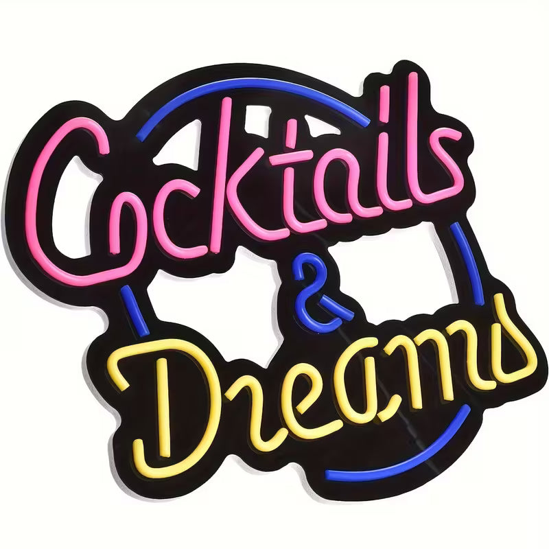 [1pc LED Neon Sign] 1pc LED Neon Sign Art, Cocktails & Dreams | Wall Lights for Bar, Hotel, Pub, Bedroom, Wedding, Birthday Party | 44*36cm