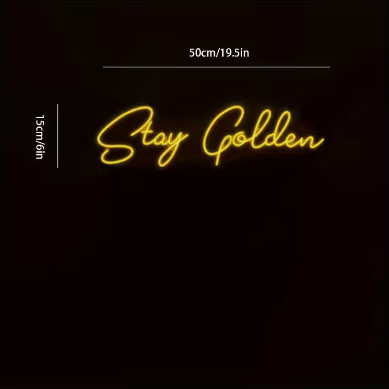 Stay Golden LED Neon Sign - USB-Powered Wall Art with Adjustable Brightness