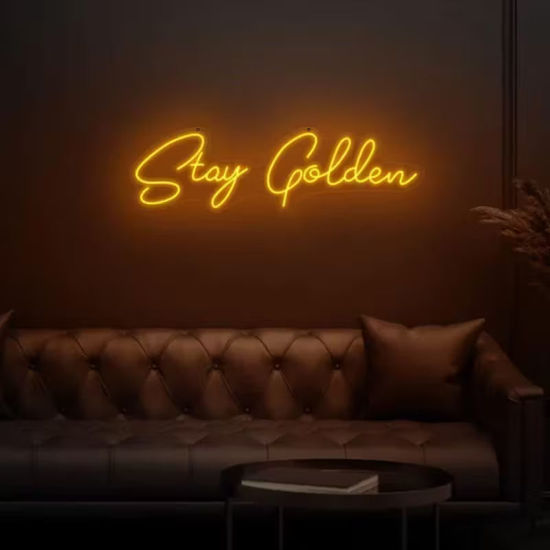 Stay Golden LED Neon Sign - USB-Powered Wall Art with Adjustable Brightness