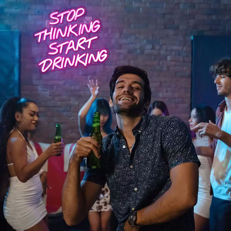 USB Powered Bar Neon Lights, Drinking Neon Sign | Stop Thinking and Start