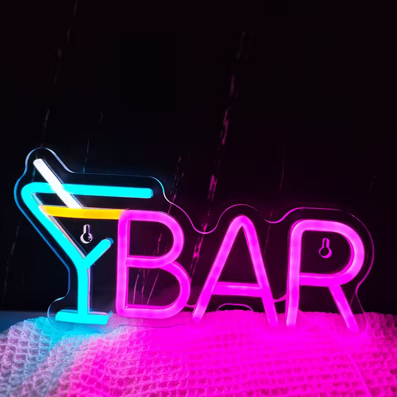 1pc LED Neon "Y Bar" Sign with Cocktail Glass Design - USB Powered, Multi-Color Display, Wall Mount Decor for Home, Parties, and Bars, Bar Accessories