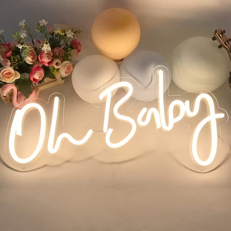 Oh Neon Sign - USB-Powered LED Wall Decor with Adjustable Brightness, Warm White Glow, 16.4x8.2 Inches - Perfect for Bedroom, Birthday Parties & Weddings, Plastic Material, Easy Wall Mount, Neon Signs for Wall Decor