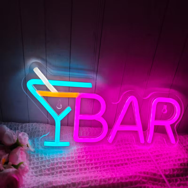1pc LED Neon "Y Bar" Sign with Cocktail Glass Design - USB Powered, Multi-Color Display, Wall Mount Decor for Home, Parties, and Bars, Bar Accessories
