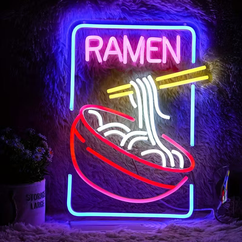 Ramen Neon Sign, LED Ramen Light, USB Powered, Colorful Neon Art Wall Decor for Shops
