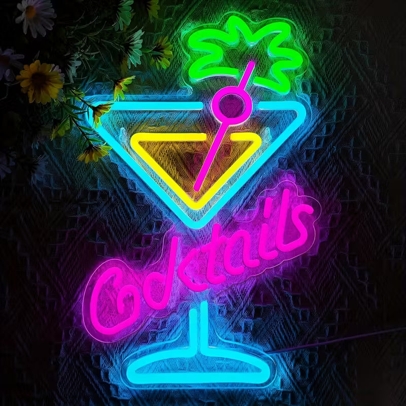 Cocktail Neon Signs, Wine Glasses LED Signs Neon Signs, Suitable for Restaurant Decoration