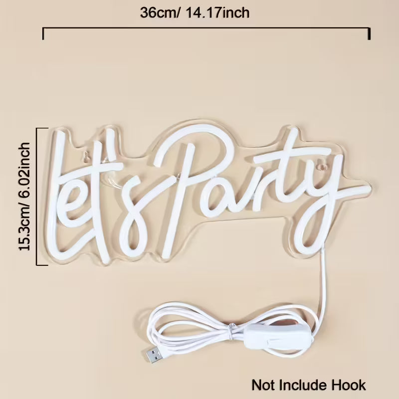 1pc LED Wall Hanging Neon Sign - Let'S Party, 5V USB Powered, Plastic Material, No Battery, Bedrooms