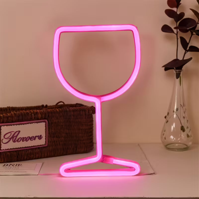 Neon Light Bar - Wine Glass-shaped LED Wall/Table Decor with Red Neon Lighting