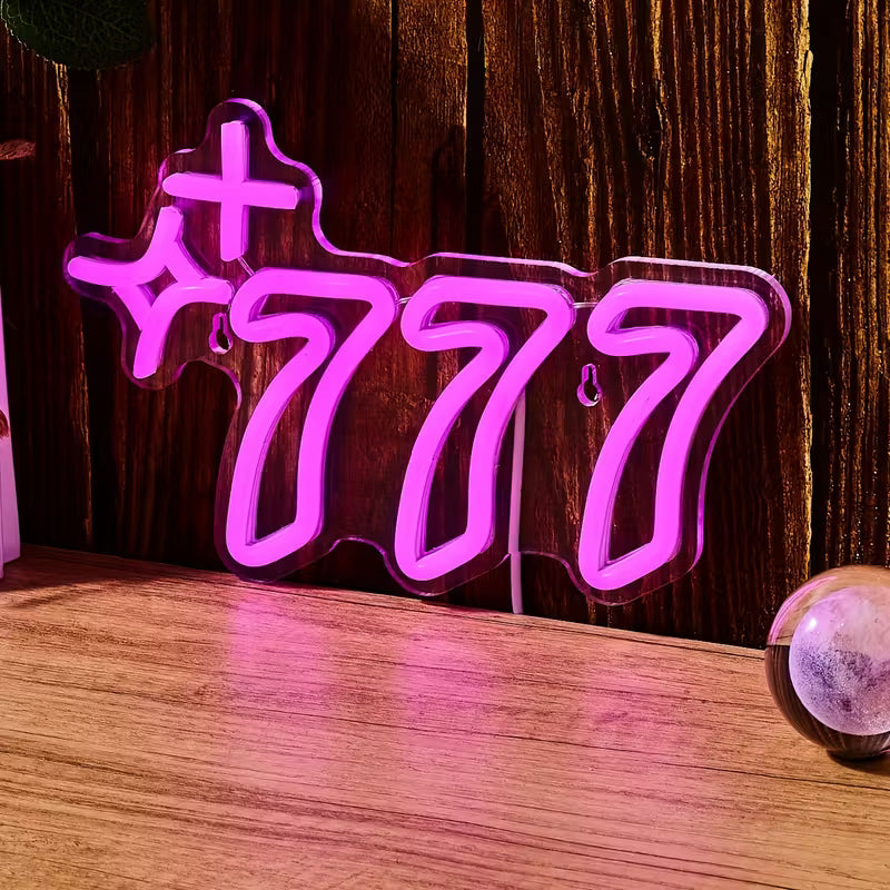 1pc Lucky No.777 LED Neon Sign, USB Powered Plastic Wall Hanging Light for Bedroom Decor, Party Atmosphere, No Battery Required