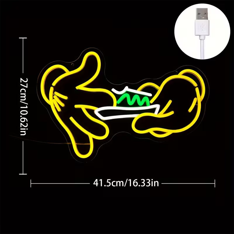 Unique Neon Glove Sign with Green Leaf Detail - USB Powered Plastic Wall Hanging Light with
