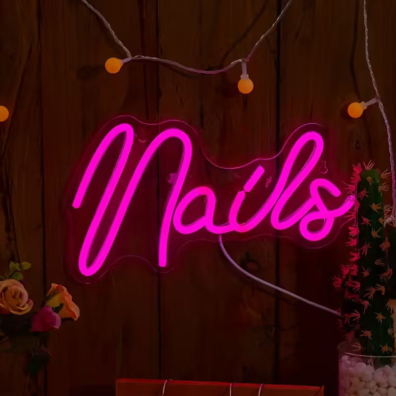 1pc Nails Neon Light Sign - Neon Signs for Home, Salon, and Nails Studio with Creative Letter Design and LED Lighting
