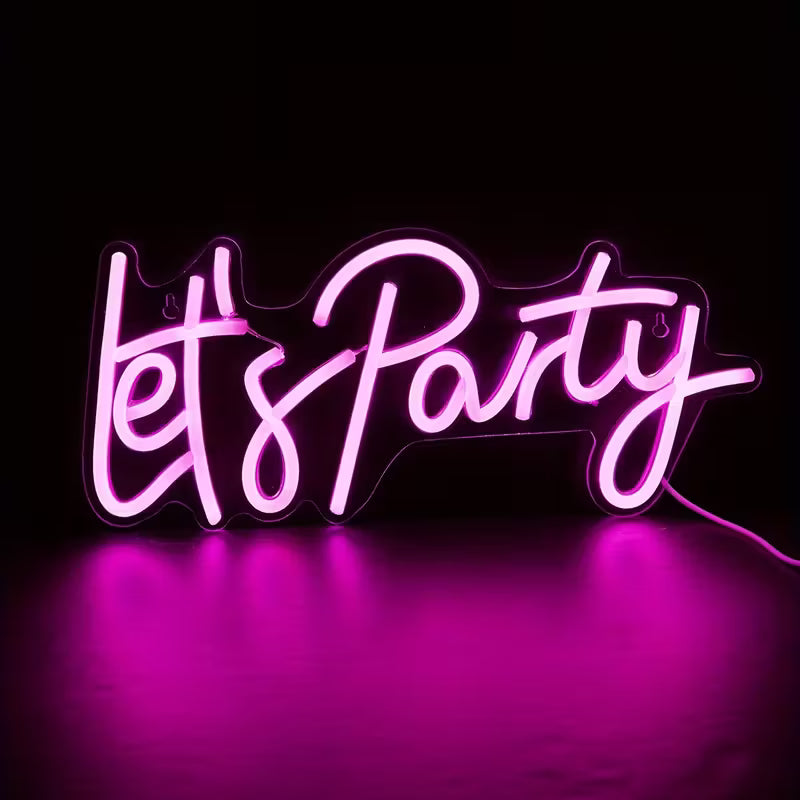 1pc LED Wall Hanging Neon Sign - Let'S Party, 5V USB Powered, Plastic Material, No Battery, Bedrooms