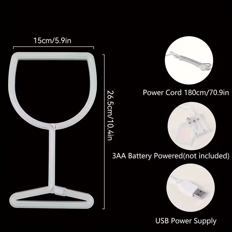Neon Light Bar - Wine Glass-shaped LED Wall/Table Decor with Red Neon Lighting