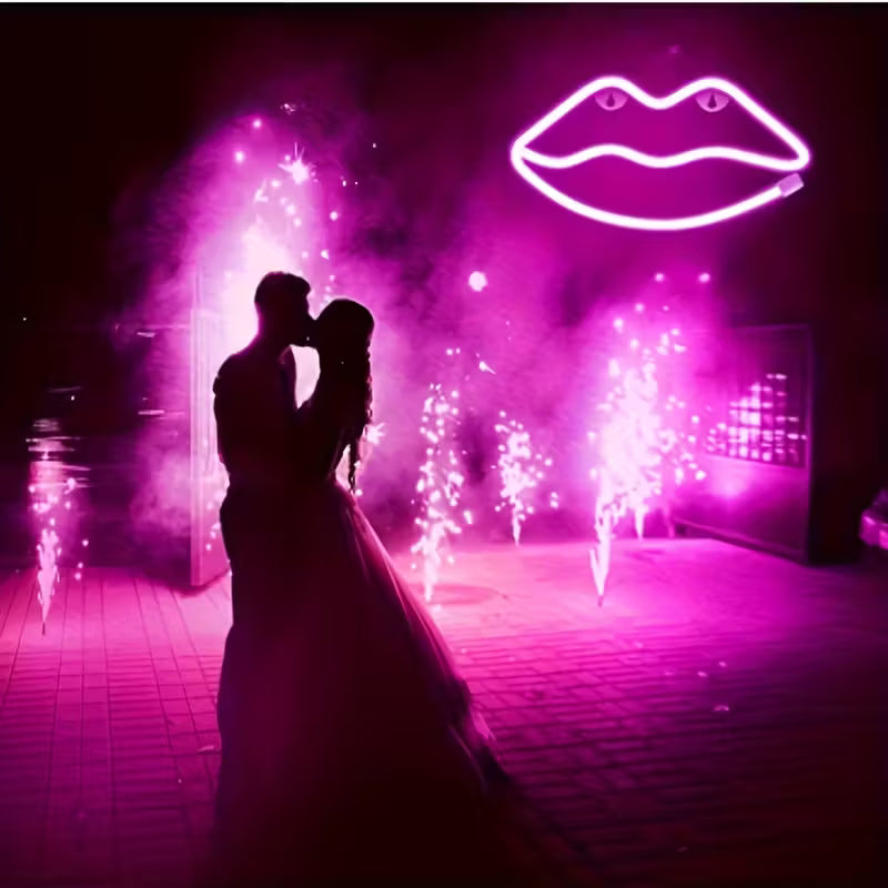 Pink Lip LED Neon Sign - USB or Battery Powered Romantic Art Deco Light for Room