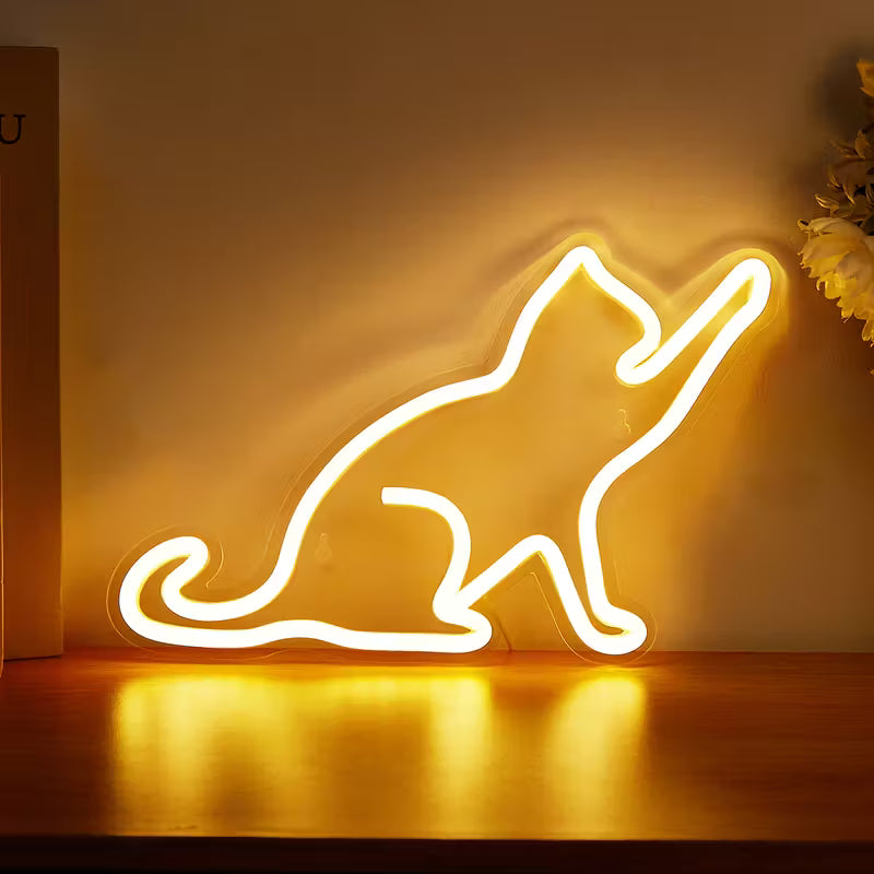 Cat LED Neon Sign - USB Powered Wall-Mounted Bedroom Decor, Warm Yellow Light