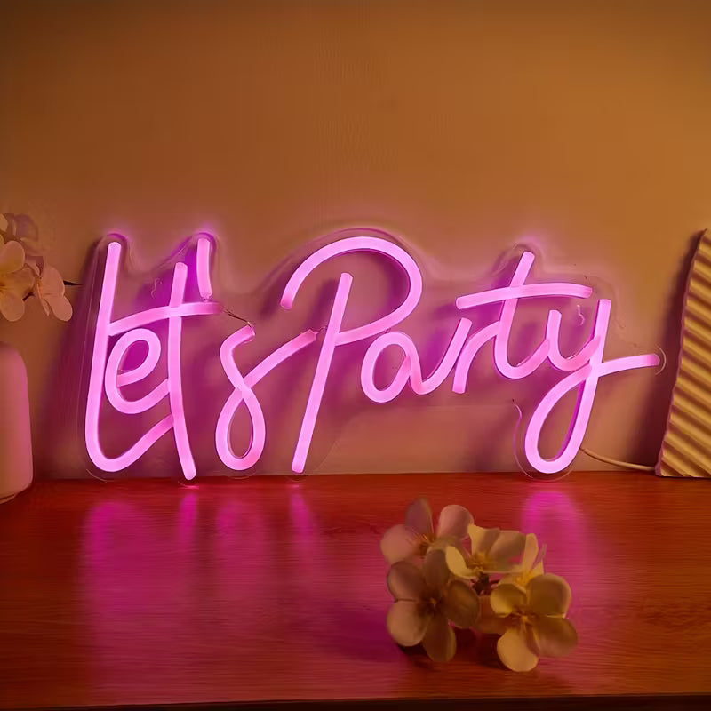 1pc LED Wall Hanging Neon Sign - Let'S Party, 5V USB Powered, Plastic Material, No Battery, Bedrooms
