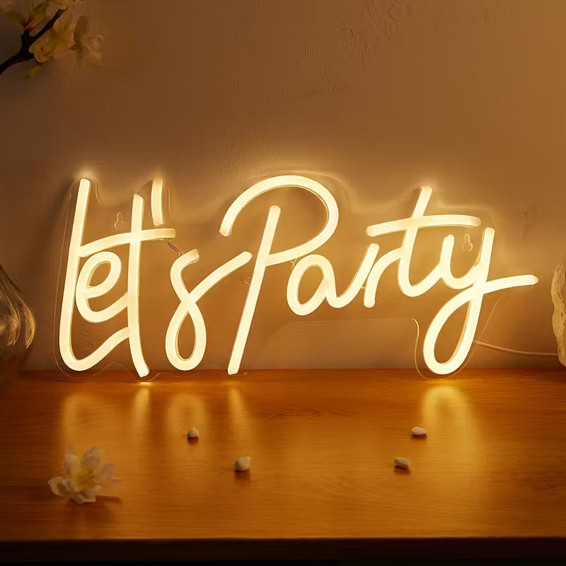 1pc LED Wall Hanging Neon Sign - Let'S Party, 5V USB Powered, Plastic Material, No Battery, Bedrooms