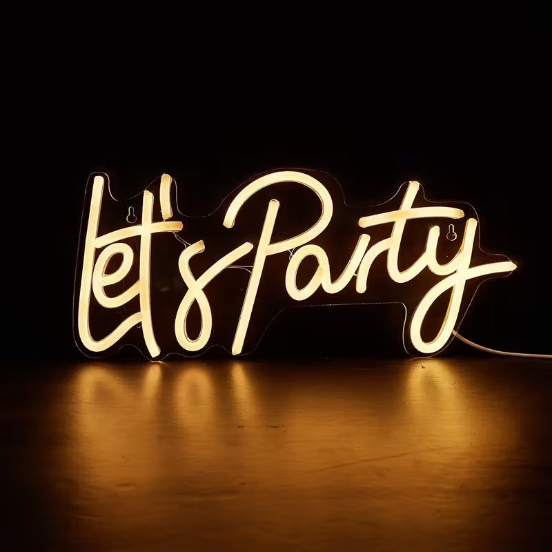 1pc LED Wall Hanging Neon Sign - Let'S Party, 5V USB Powered, Plastic Material, No Battery, Bedrooms