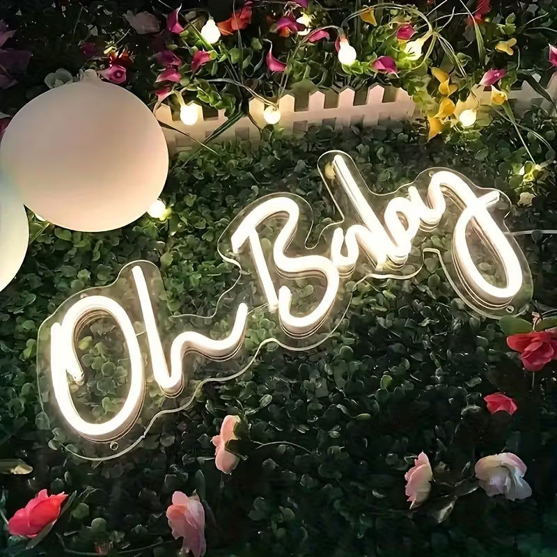 Neon Lights - White LED Wall Decor with "Oh " Design, USB-Powered,