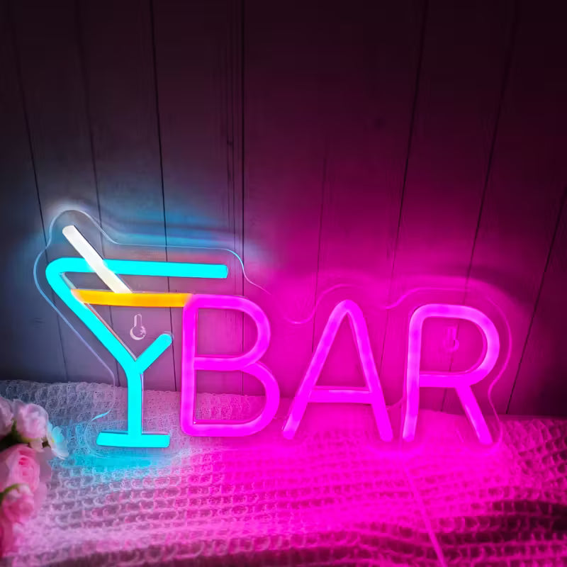 1pc LED Neon "Y Bar" Sign with Cocktail Glass Design - USB Powered, Multi-Color Display, Wall Mount Decor for Home, Parties, and Bars, Bar Accessories