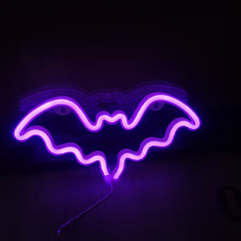 Purple Bat LED Neon Light - USB/Battery Powered Halloween Wall Decor for Home, Bar, Game Room