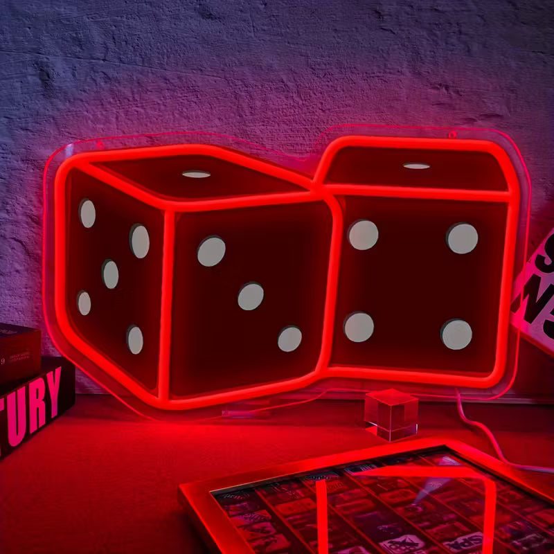 Dice LED neon, UV printed acrylic signs, illuminated LED neon signs, suitable for bedrooms, bars, cafes, game rooms, home, poker lovers, ideal family gifts