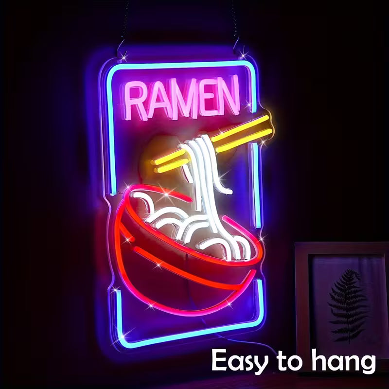 Ramen Neon Sign, LED Ramen Light, USB Powered, Colorful Neon Art Wall Decor for Shops