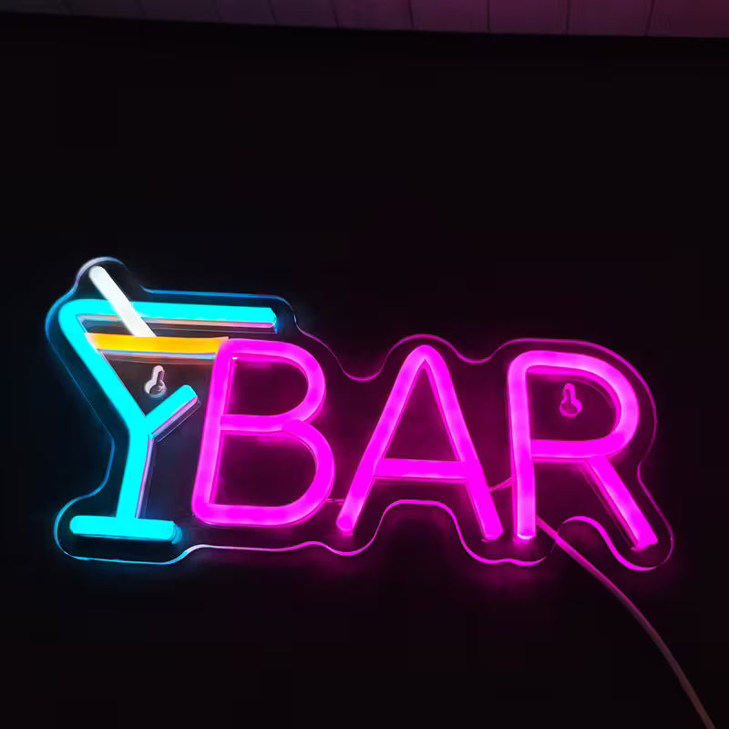 1pc LED Neon "Y Bar" Sign with Cocktail Glass Design - USB Powered, Multi-Color Display, Wall Mount Decor for Home, Parties, and Bars, Bar Accessories