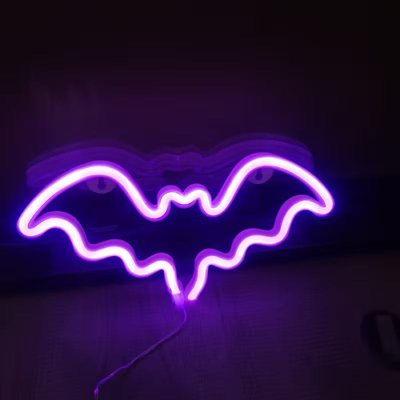Purple Bat LED Neon Light - USB/Battery Powered Halloween Wall Decor for Home, Bar, Game Room