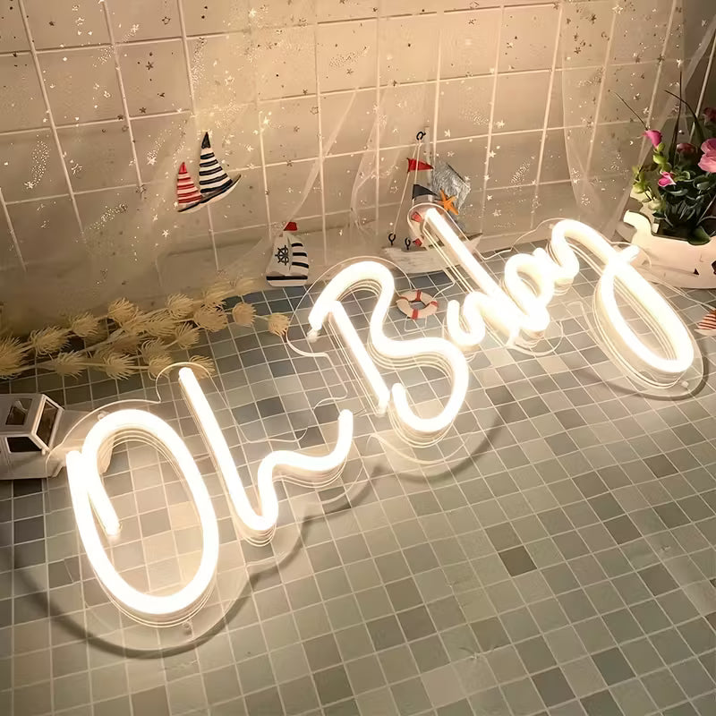 Neon Lights - White LED Wall Decor with "Oh " Design, USB-Powered,