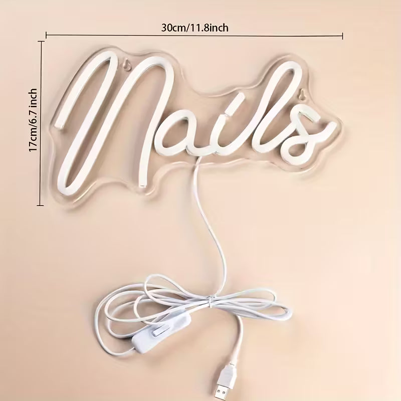 1pc Nails Neon Light Sign - Neon Signs for Home, Salon, and Nails Studio with Creative Letter Design and LED Lighting