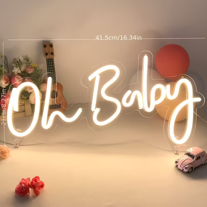 Oh Neon Sign - USB-Powered LED Wall Decor with Adjustable Brightness, Warm White Glow, 16.4x8.2 Inches - Perfect for Bedroom, Birthday Parties & Weddings, Plastic Material, Easy Wall Mount, Neon Signs for Wall Decor