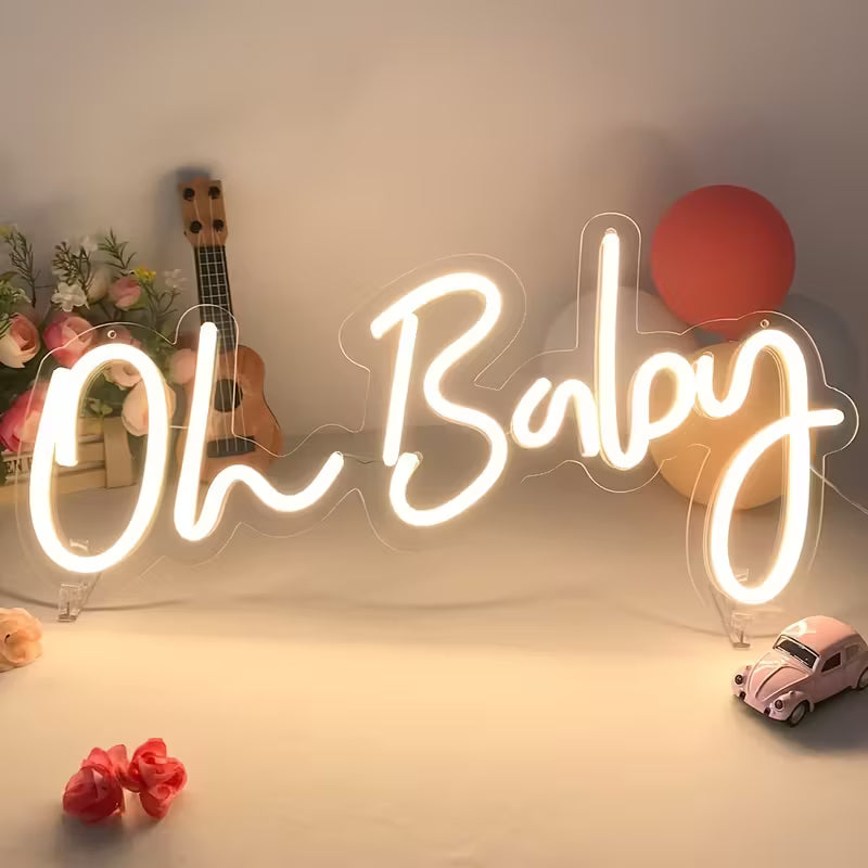 Oh Neon Sign - USB-Powered LED Wall Decor with Adjustable Brightness, Warm White Glow, 16.4x8.2 Inches - Perfect for Bedroom, Birthday Parties & Weddings, Plastic Material, Easy Wall Mount, Neon Signs for Wall Decor