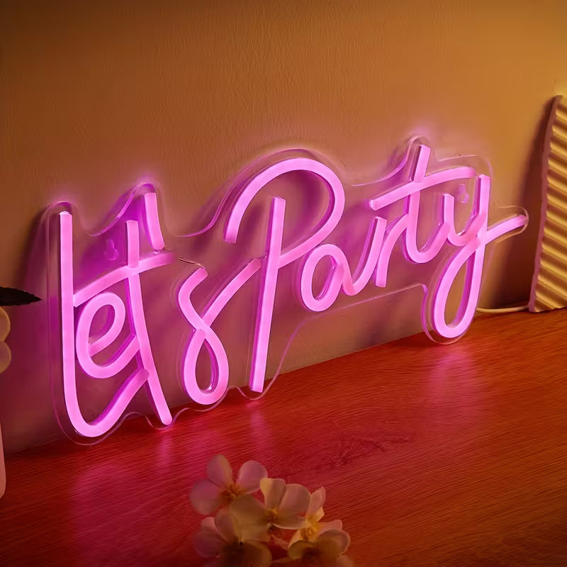 1pc LED Wall Hanging Neon Sign - Let'S Party, 5V USB Powered, Plastic Material, No Battery, Bedrooms