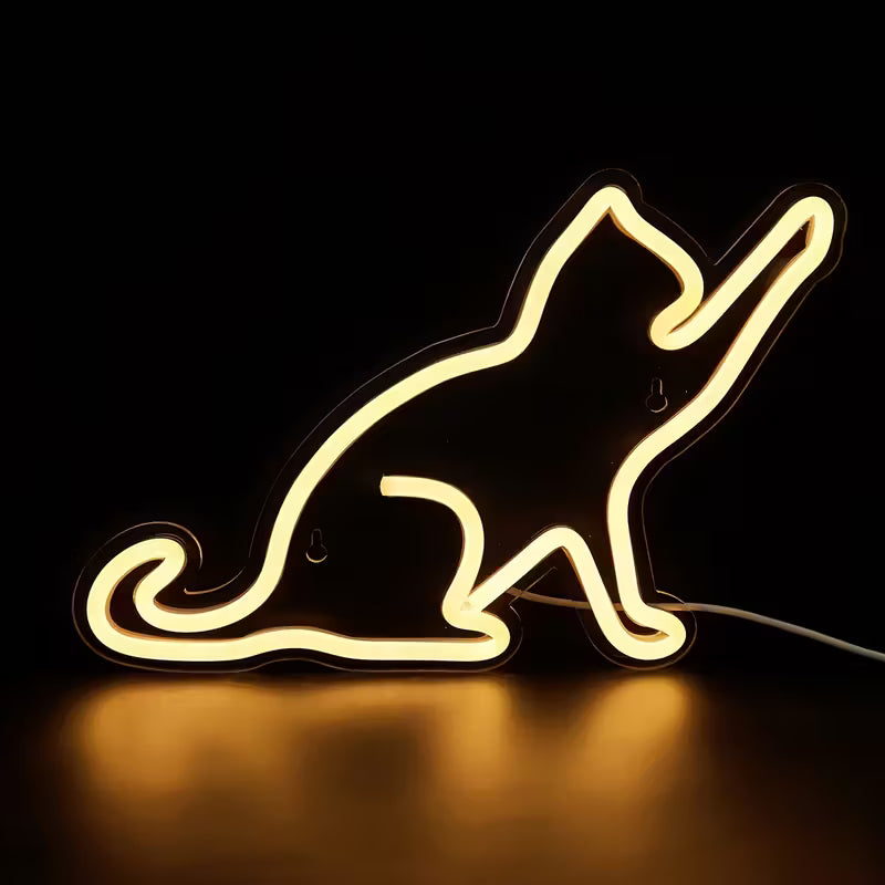 Cat LED Neon Sign - USB Powered Wall-Mounted Bedroom Decor, Warm Yellow Light