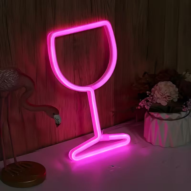 Neon Light Bar - Wine Glass-shaped LED Wall/Table Decor with Red Neon Lighting