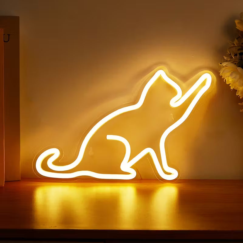 Cat LED Neon Sign - USB Powered Wall-Mounted Bedroom Decor, Warm Yellow Light