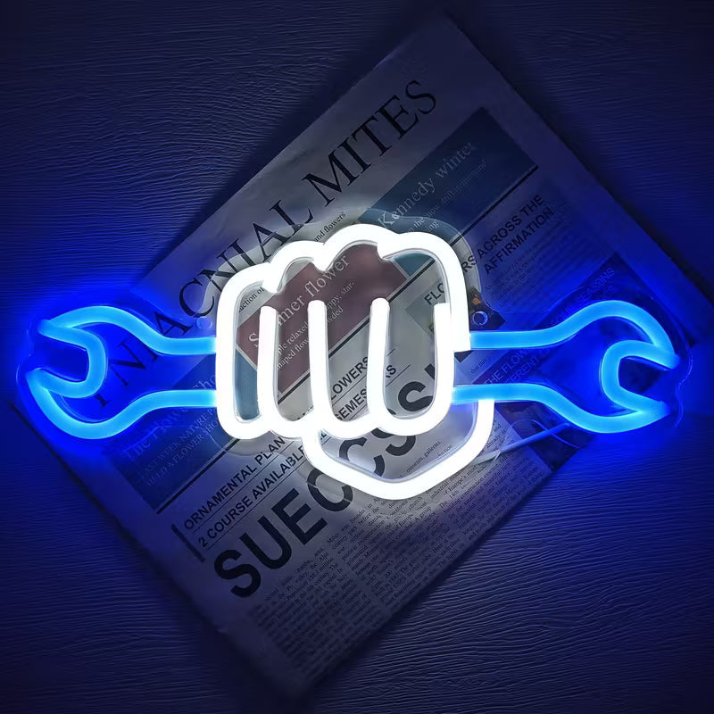 FUFIOR Neon Wrench Sign - Plastic Wall Hanging LED Night Light for Bedroom, Party, Hardware Store,