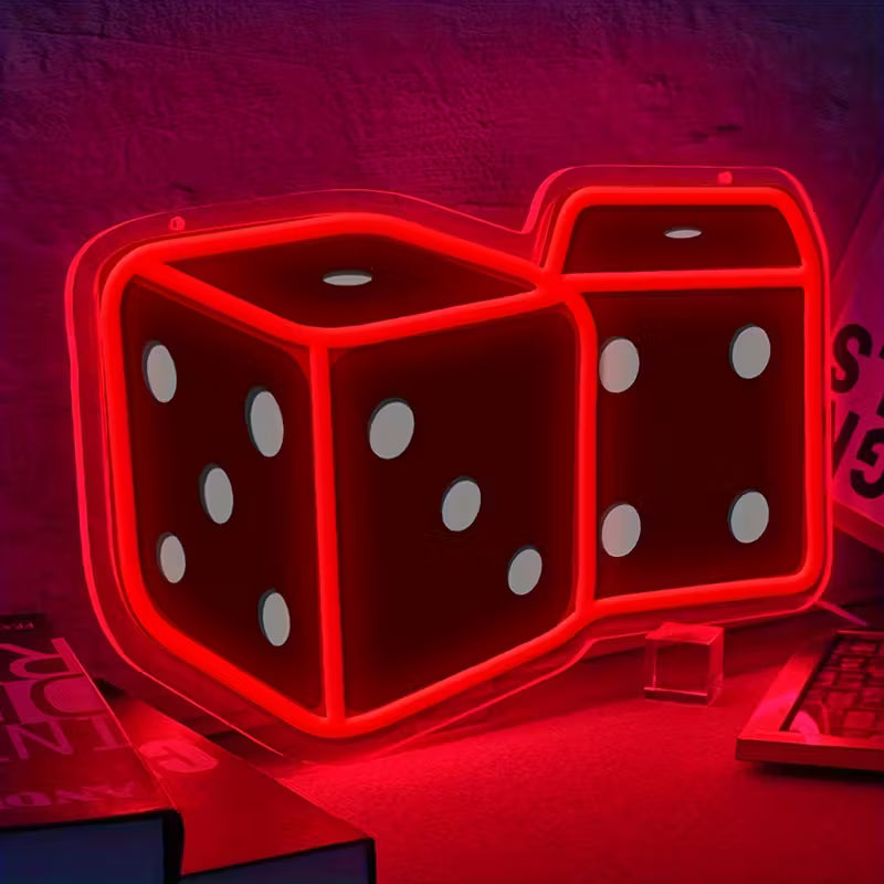 Dice LED neon, UV printed acrylic signs, illuminated LED neon signs, suitable for bedrooms, bars, cafes, game rooms, home, poker lovers, ideal family gifts