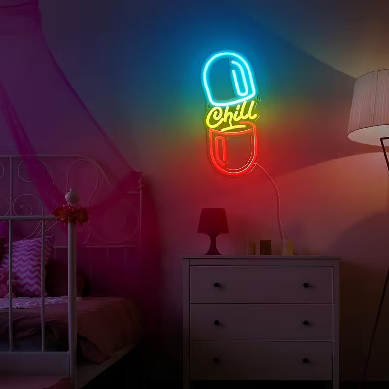 Chill Pill Neon Sign LED Wall Hanging Light