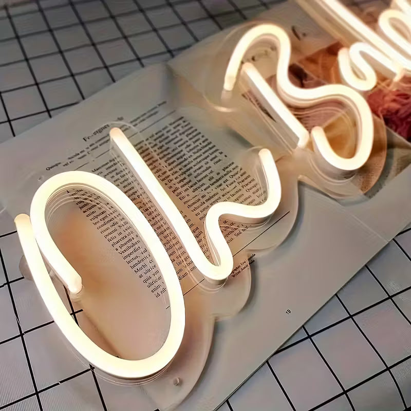 Neon Lights - White LED Wall Decor with "Oh " Design, USB-Powered,