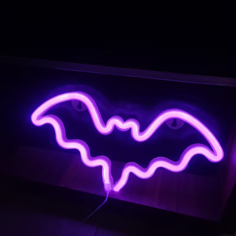 Purple Bat LED Neon Light - USB/Battery Powered Halloween Wall Decor for Home, Bar, Game Room