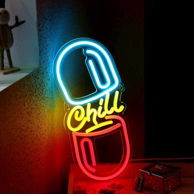 Chill Pill Neon Sign LED Wall Hanging Light