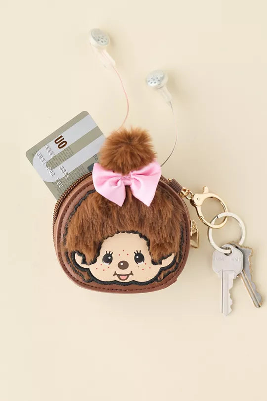 Monchhichi Fuzzy Mini Coin Purse Keychain