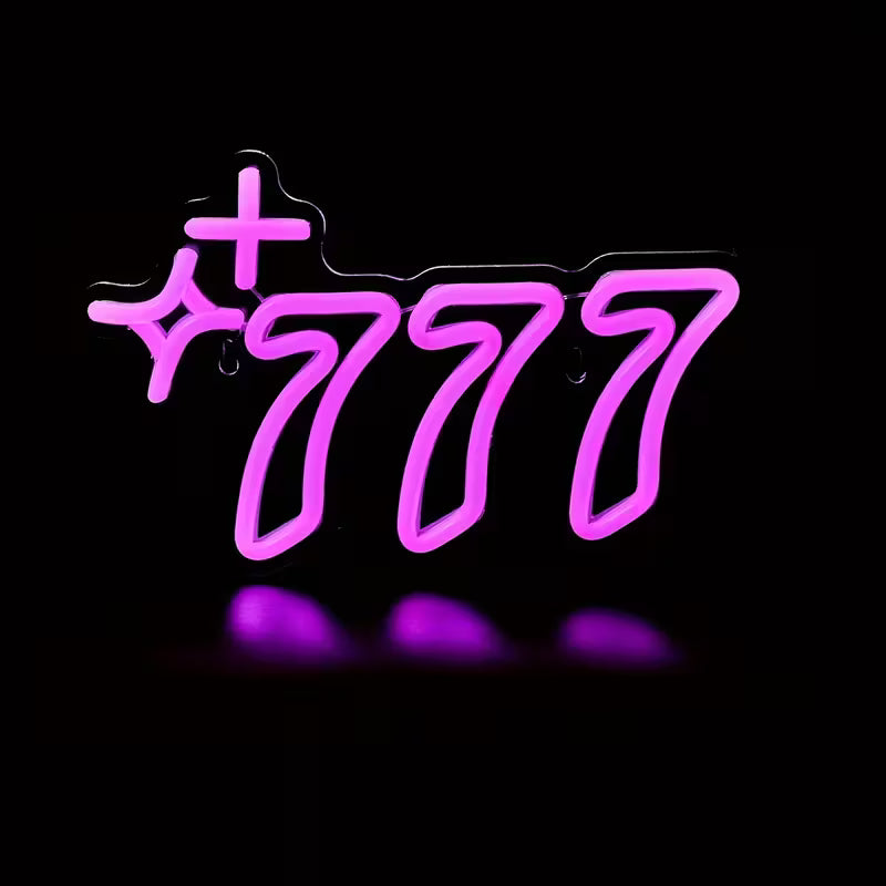 1pc Lucky No.777 LED Neon Sign, USB Powered Plastic Wall Hanging Light for Bedroom Decor, Party Atmosphere, No Battery Required